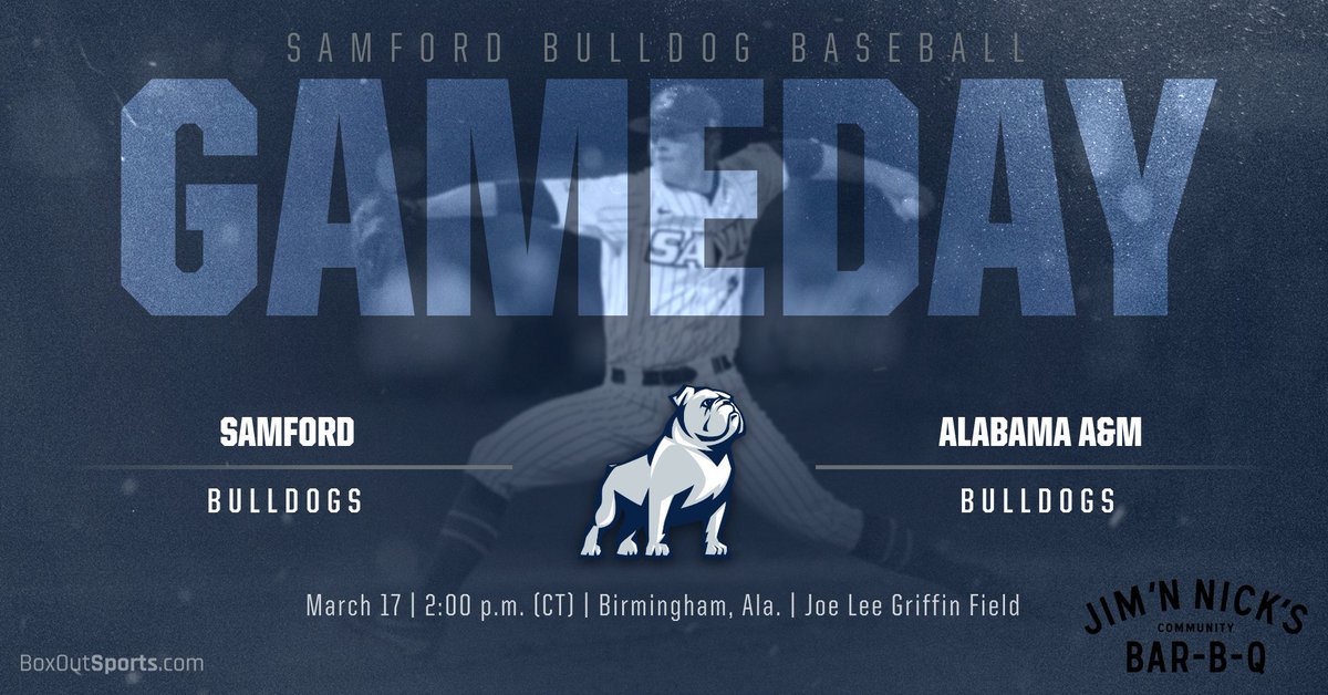 SamfordBaseball's tweet image. It's GAMEDAY!!!

Bulldog fans, we play host to Alabama A&amp;amp;M TODAY at 2 p.m. (CT) here at Joe Lee Griffin Field!! To follow the action LIVE, please check out these LINKS:

Video  |  socondigitalnetwork.com/socon/game/ala…
Live Stats  |  statb.us/e/211869

#SamfordStrong