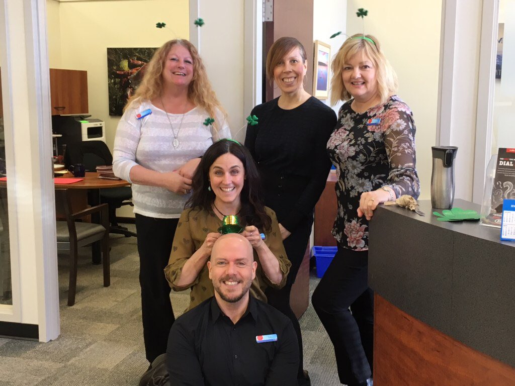ErinEB80's tweet photo. The Salt Spring BMO team having fun decorating themselves and the branch without me!! ☘️☘️☘️🌈🌈 https://t.co/KHUqkgAIC6