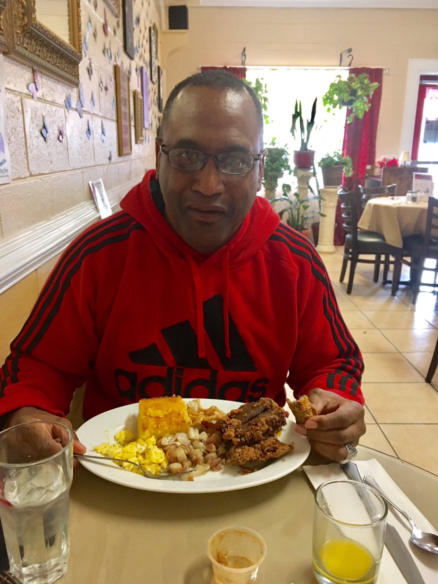 An amazingly delicious breakfast @ 230 S. 15th Ave., Hopewell, VA . Fried Herring &amp; Fatback,Eggs,Salmon Cakes,Potatoes/Onions, Cornbread.