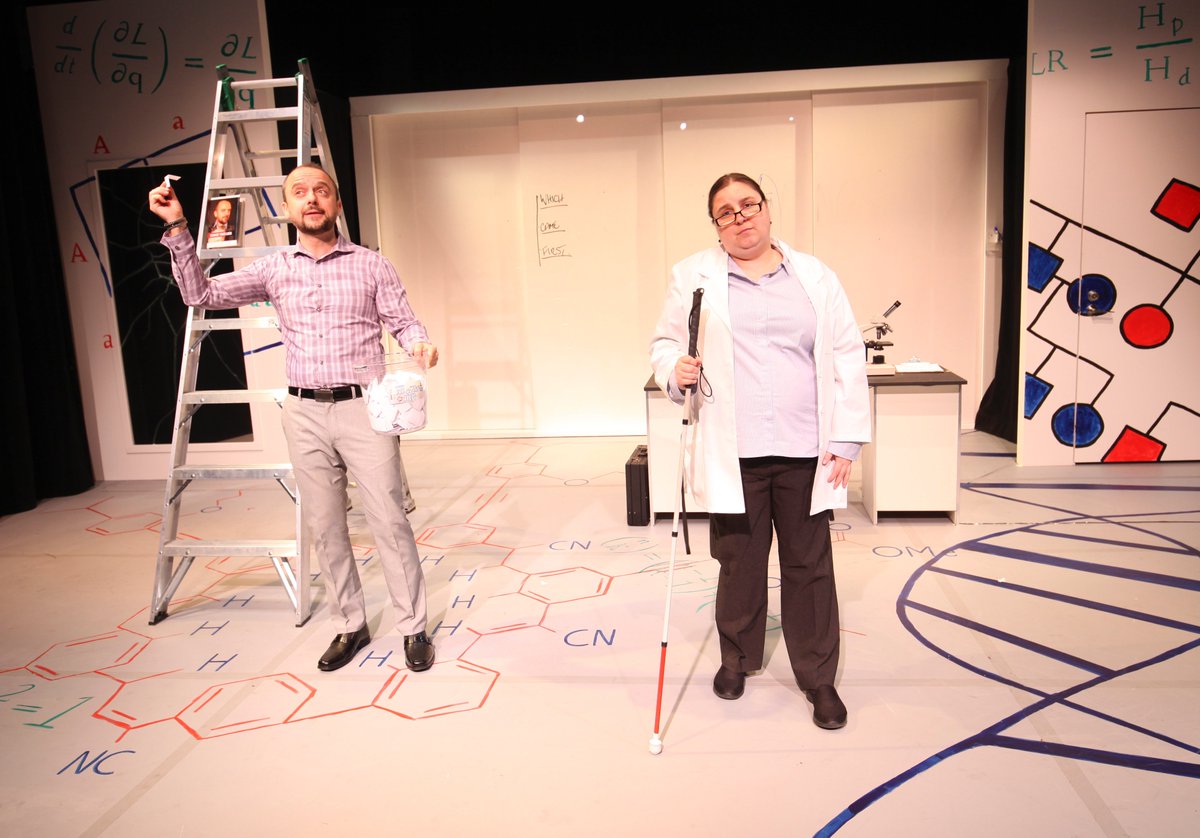 Pictured left to right: Byron Noble and Amy Amantea, who plays Dr. Guzman, a tenured genetics professor fighting to cure her own blindness. Sequence, by Arun Lakra.