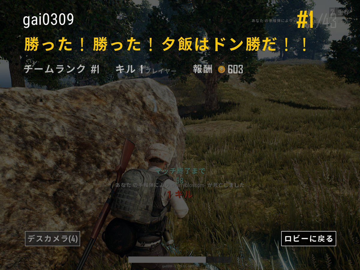 Amatsuyu Pubg Duoでドン勝 スクショ撮り忘れて写真は知り合いの方の