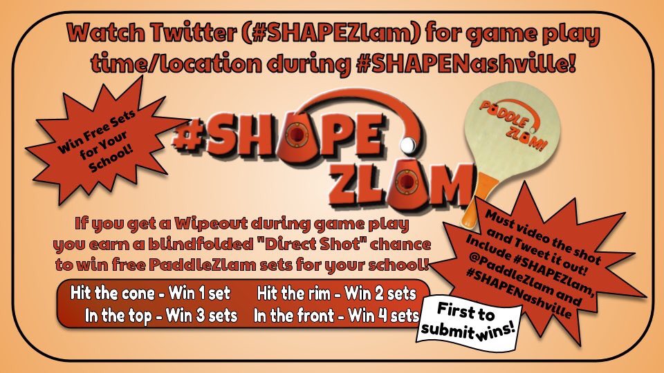 foes4sports's tweet photo. We have times for #SHAPEZlam! Tuesday, Mar 20, 6:30-7:30 pm (b4 #physedchopped) & Friday, Mar 23, 6:15-7:15 am. Location TBA. All who come out & play r entered 2 win a @PaddleZlam set! Be sure 2 add as “personal sessions” 2 your schedule! #SHAPENashville #physed #healthed Pls RT. https://t.co/RPzLUhqYnR