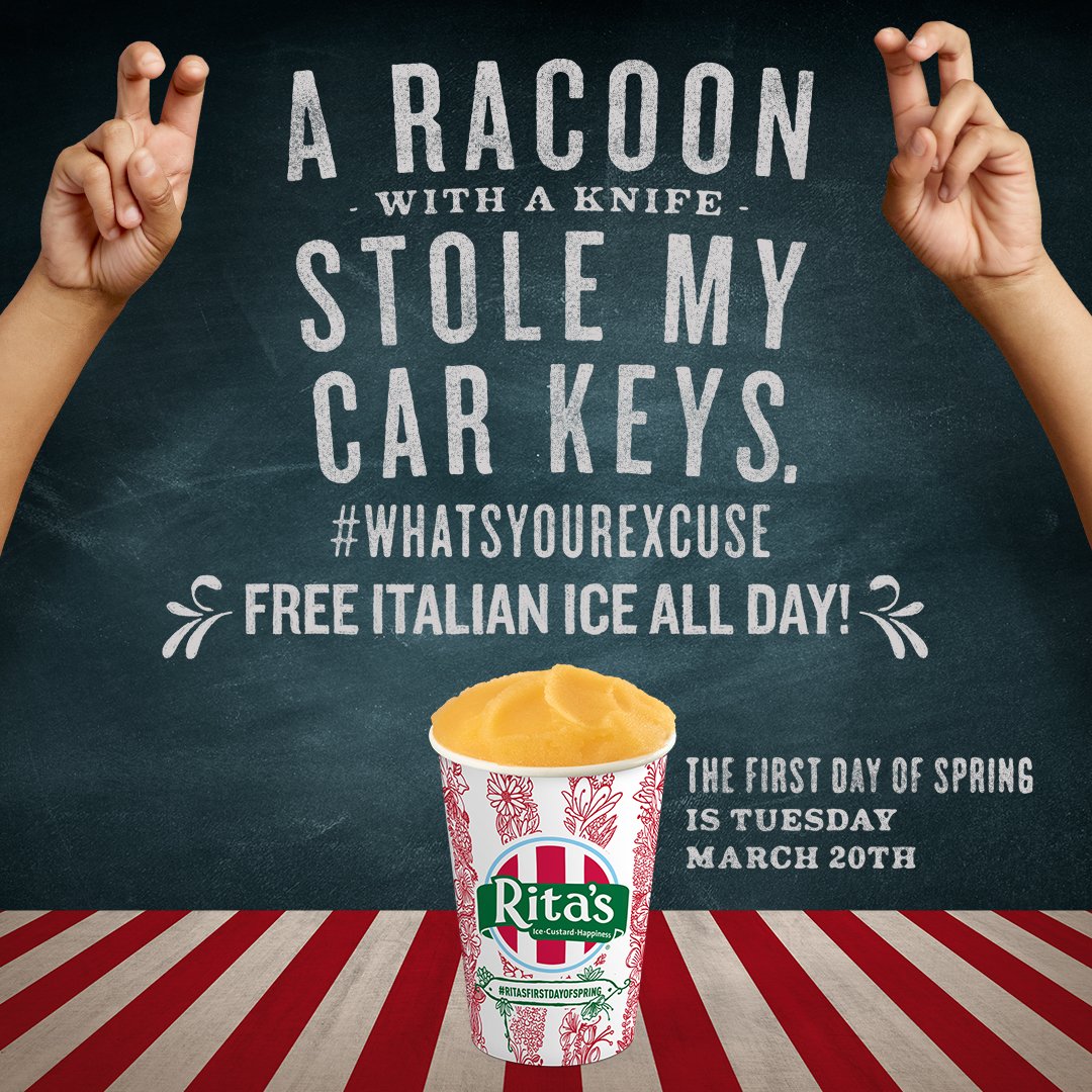 Let’s celebrate spring together! Stop by Tuesday 3/20 from 12pm-9pm for #RitasFirstDayofSpring FREE Italian Ice giveaway! #RitasofVisalia