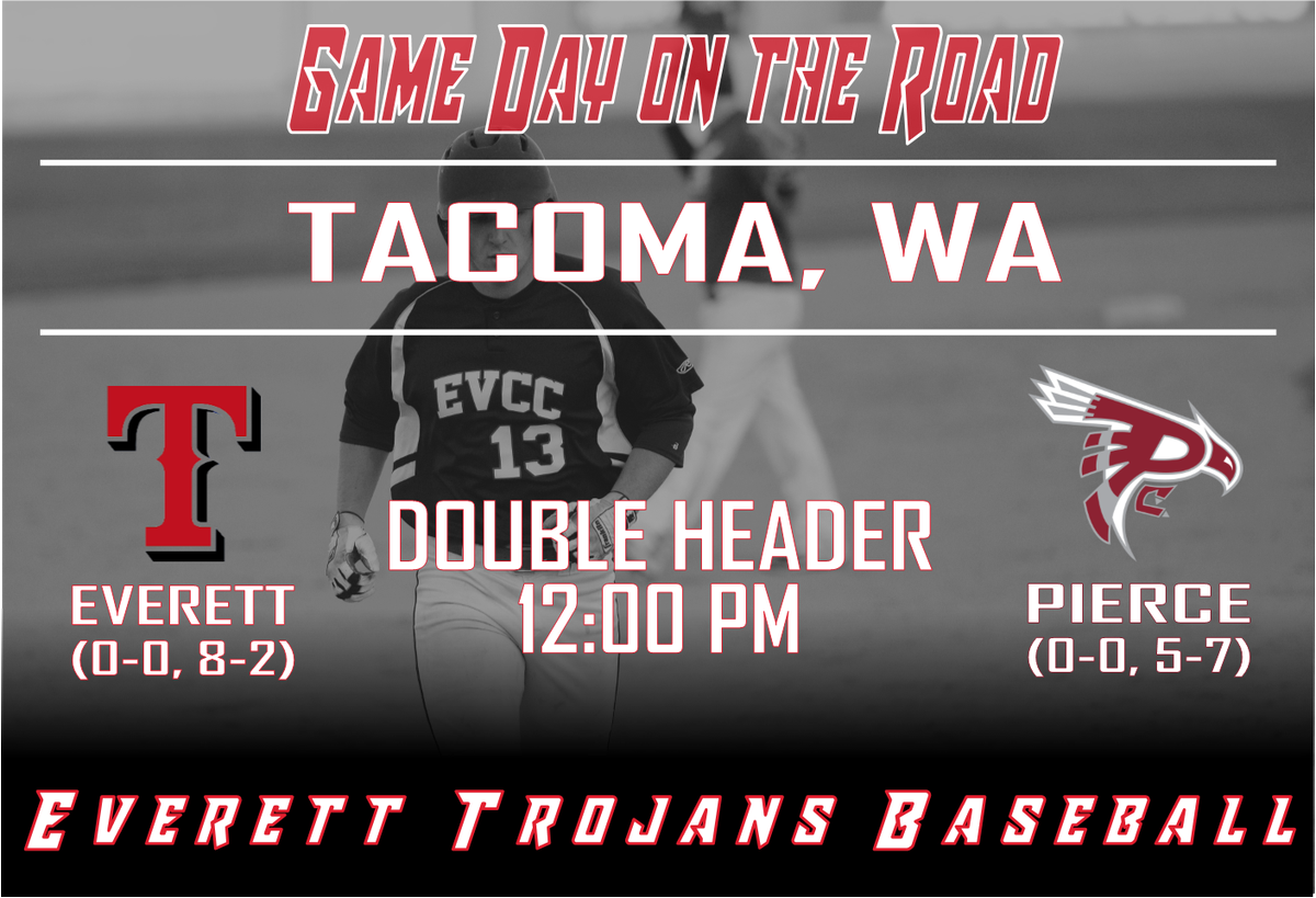 EvCC_Trojans's tweet photo. #EvCCbb travels to Tacoma for a Saturday afternoon double header with West Region power, Pierce College. Follow live updates on the @EvCC_Baseball twitter feed. Final results will be posted on: https://t.co/E3K5QtCQUV https://t.co/OxQIpV4WK3