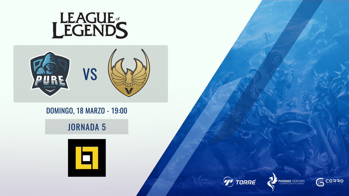 wepureGamers's tweet photo. #LoL | 5a Jornada:

🏆@LigaEspLol 
🆚@VittumGaming 
🕒 Mañana, 19h
🔴https://t.co/AaePsRXlPi 

#pureFamily #pureGamers #pureWIN https://t.co/s64nmQyiBx