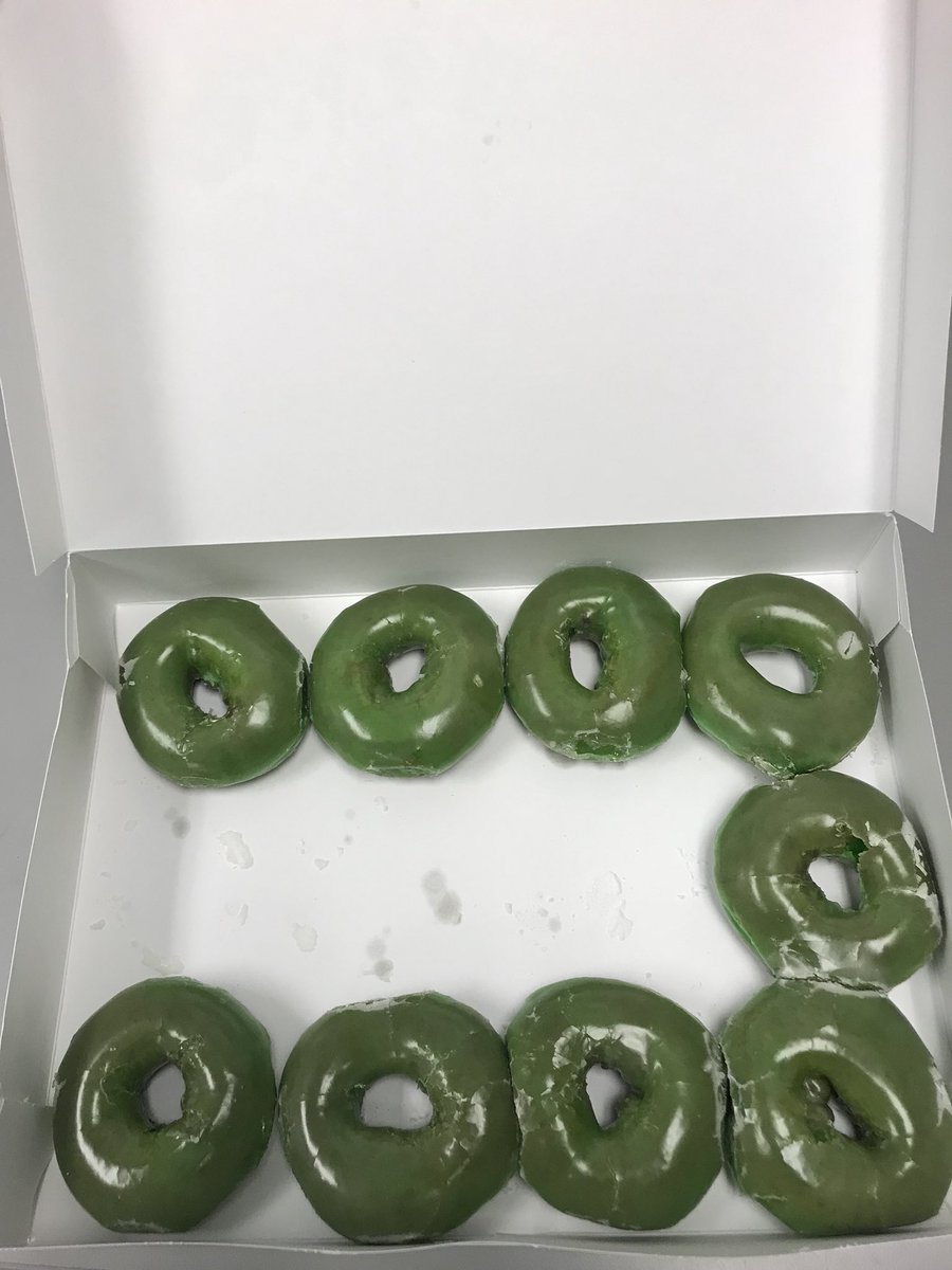 Green donuts to appreciate our employees here at Town Center. And no it’s not for Marshall...if I could have got Blue and Gold I would have. #Pattysday <a href="/DaleB1/">Dale S. Brown</a> <a href="/CShaneSmith1/">Shane Smith</a>