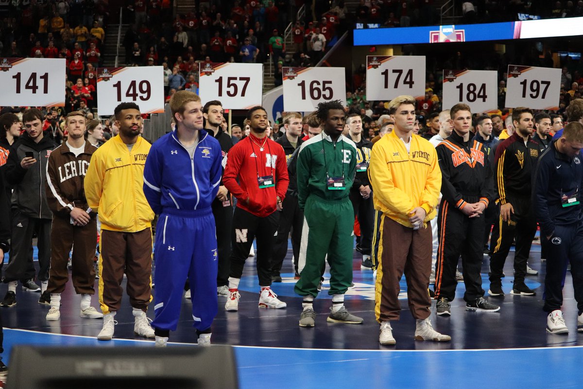 WyoWrestle's tweet photo. Parade of All-Americans featuring Wyoming's @bmeredith001 and @Kuch_The_Kid! #LCT #GoWyo https://t.co/UNThpvjMCi