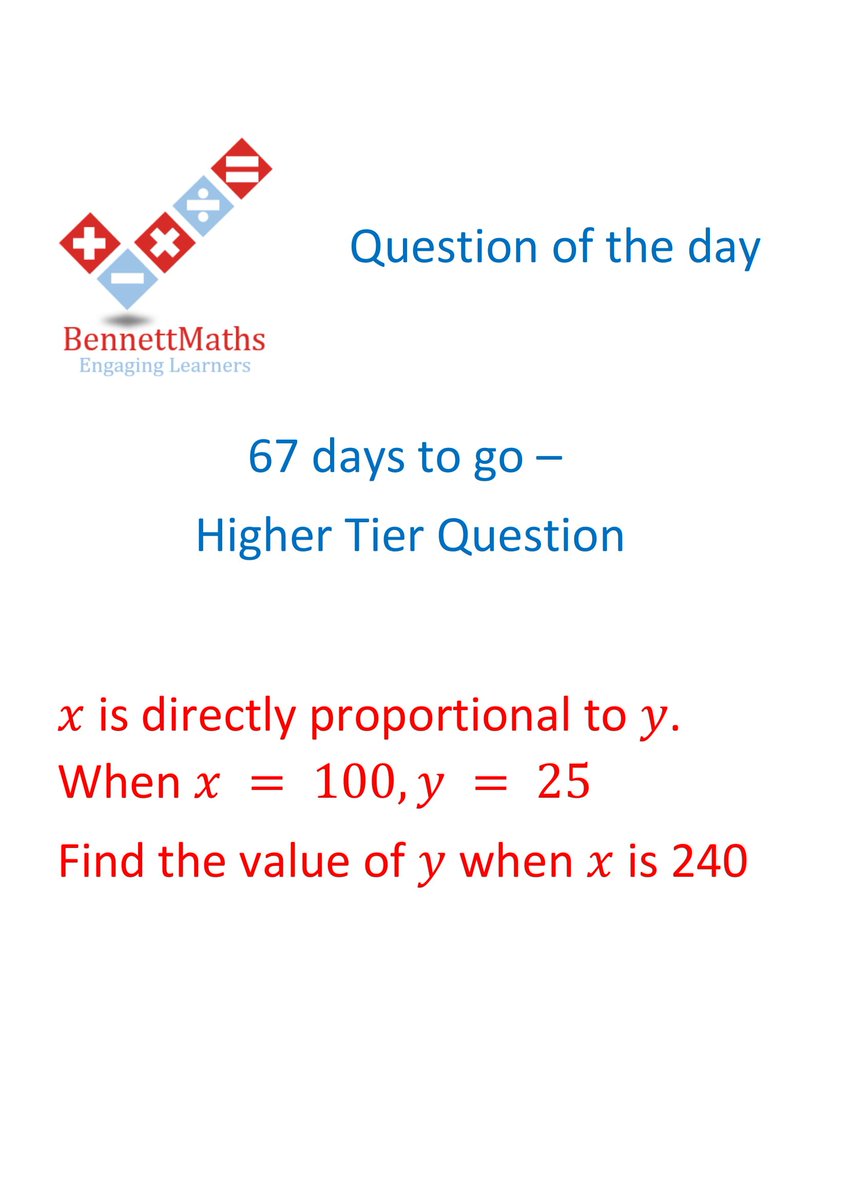 BennettMaths's tweet photo. 67 days until #GCSEMaths paper 1! Why not try todays higher question of the day. Answer available at 6p.m #revision #QOTD #Higher https://t.co/lYzh3myJwI