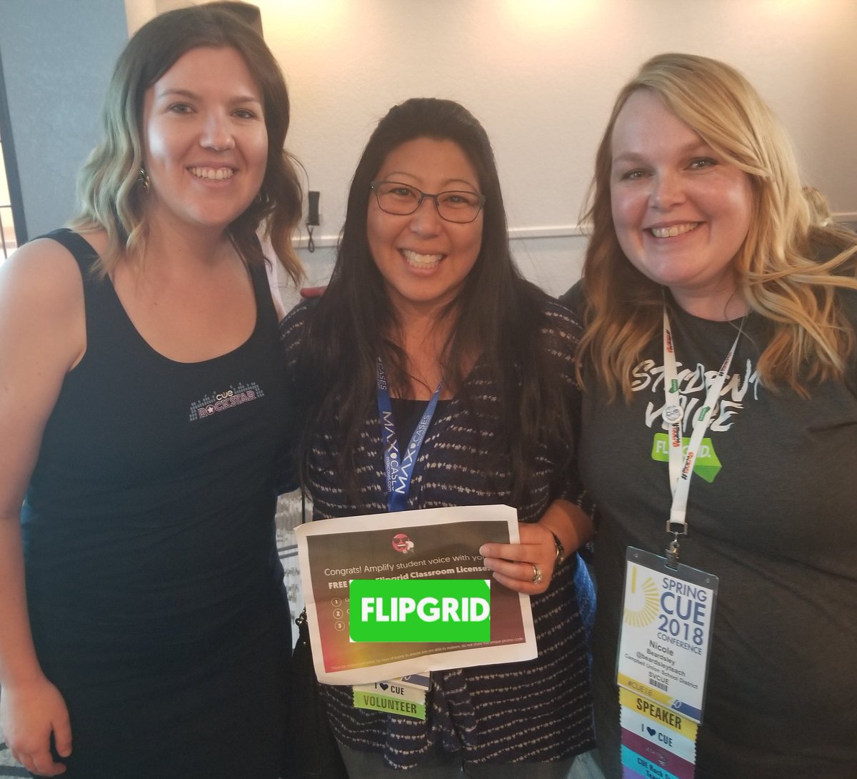 Congrats to Michelle Banker from @IACUE who won a FREE 1-year license to @Flipgrid Classroom at our Innovative Engagement for ELLs session this morning at #cue18! Everyone's a winner with @cueinc though: use my promo code 'NBEARDSLEY' to get your own 45-day free trial!