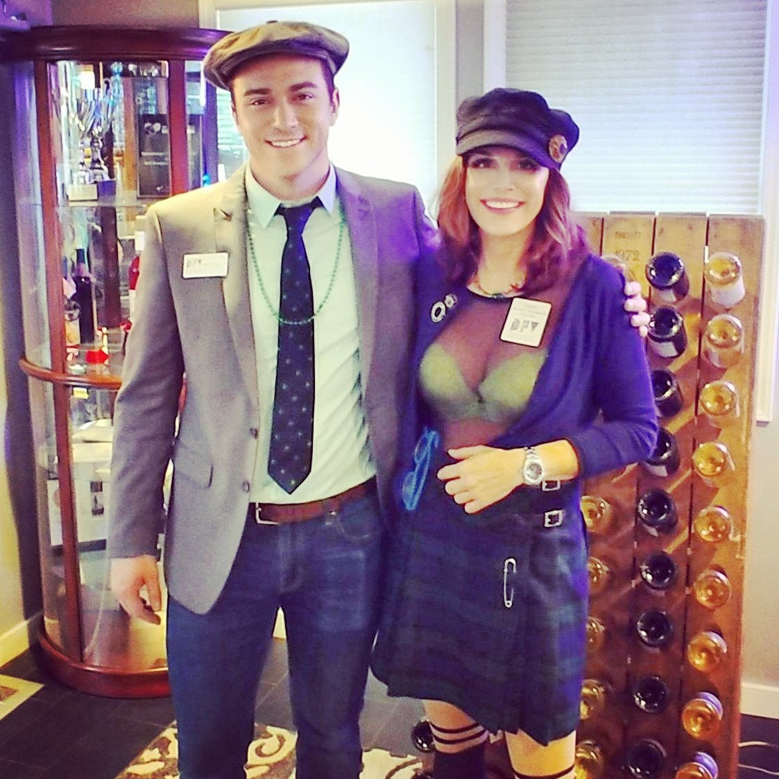 WINEMKRinHeels's tweet photo. We went #oldschool #irish! Don't we look like a dapper #lass and #lad @dfvwines today? @mitchyremrem
#peakycaps #kilt  #blueandgreen #plaid #tie #shamrocks #eringobraugh (Even my bra is #green)
#LifeAsAWinemaker https://t.co/6aRmgRVVae