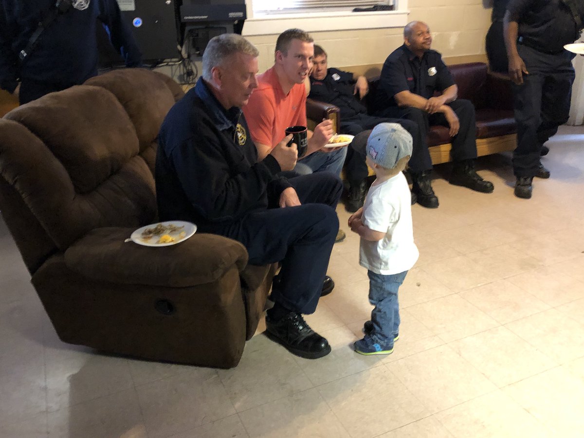 TippettJohn's tweet photo. “Impromptu” farewell to FF Gregg Hayre, E111C (center, with grandson &amp; son, EN Shane Hayre, E117A). Gregg’s combined 37 years of service (8 w/CFD) are a model for others to follow. The crowd reflects how respected he is. Wishing him the best. @Charleston_Fire @CFFALocal61 https://t.co/FwIrtfFhOY