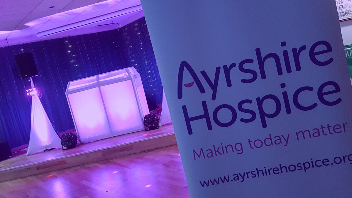 dewars_ent's tweet photo. Great night supporting a local fundraiser in aid of the @AyrshireHospice. We also added a little touch of moodlighting to incorporate the #PurpleandBlue colour theme. Lovely hear board memeber Laura explain the work the hospice do and how these nights make such a difference 💜 https://t.co/GhhSbZilc1