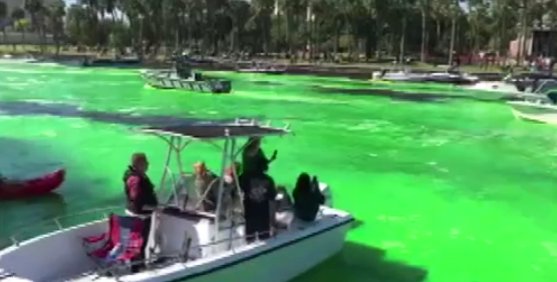 CBSSoutheast's tweet image. GREAT VIDEO: The Hillsborough River in Tampa, FL goes green for St. Patrick's Day.  (WTSP) SAT0096