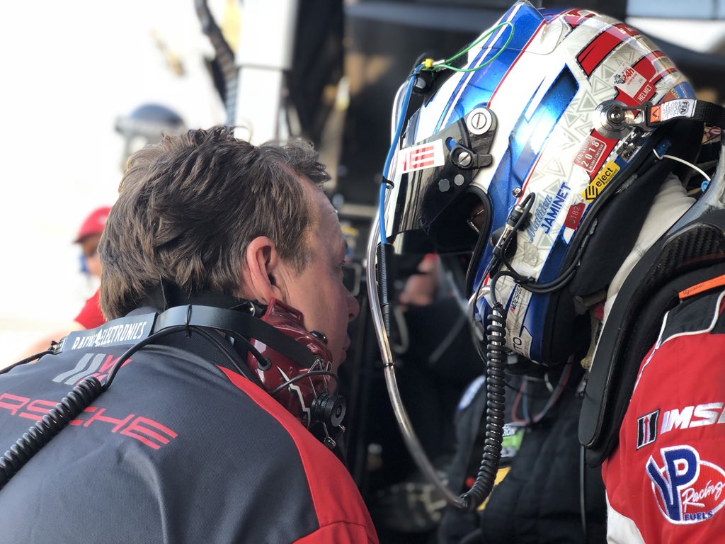 WrightRac1ng's tweet image. The pits are open. John gives @Mathjaminet a rundown as he waits for his first stint of the race. #TheJammer