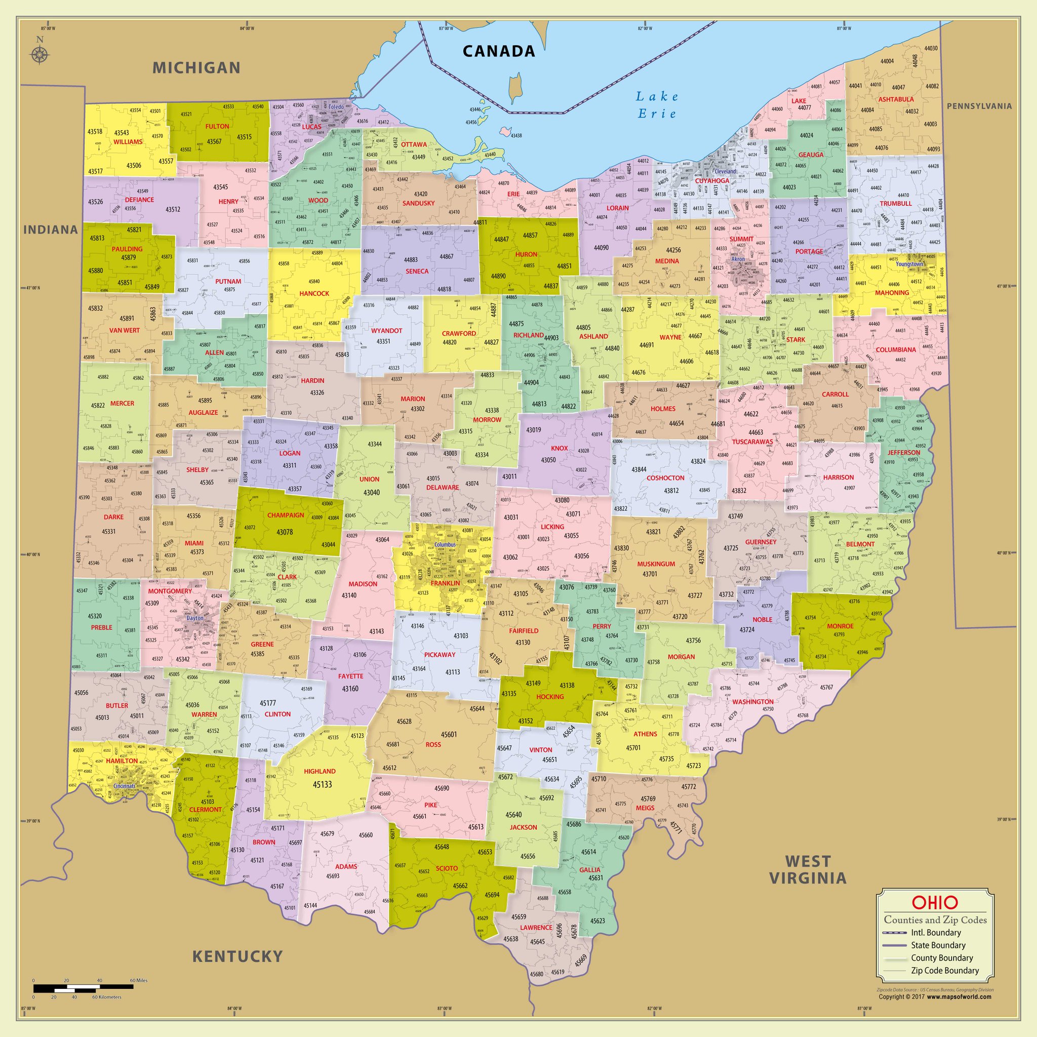 World Map Store a Twitteren "The Ohio ZipCode Map with Counties