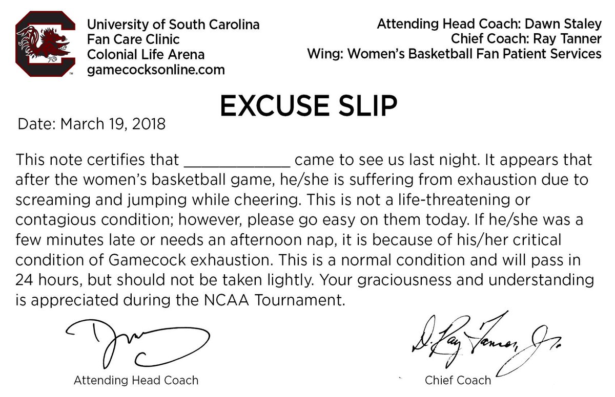 If you missed this earlier today here it is again—If any of you had concerns about work or school because of the late start of @GamecockWBB @ncaawbb game tomorrow night I have just the thing for you and you and you! By the way, wear your favorite pjs to @CLAmktg tomorrow. 🤗🤗🤗