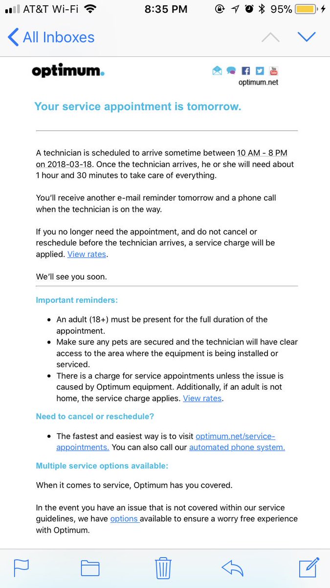 5IN5O's tweet photo. @optimum so I have to lose an entire day to just wait for you to fix service that I haven’t had for over a week. In addition, you’re saying that I may have to pay? Get ready to lose another customer. #terriblecustomerservice https://t.co/WD2lbxwGjT