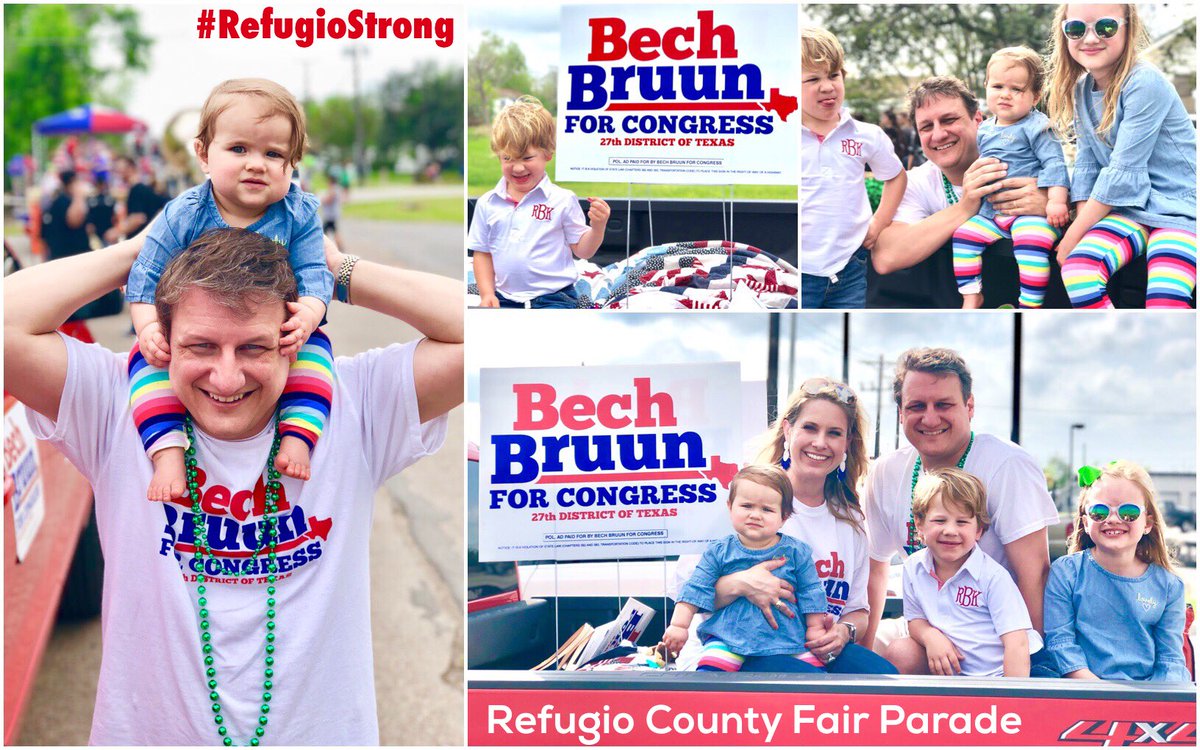 beachbruun's tweet photo. Whatβs a #StPatricksDay w/o a parade? Today it was green...red, white, and blue for the Refugio Chamber of Commerce Fair Parade. #BechForCongress #TX27 #RefugioStrong https://t.co/BuPjQtW9ZO