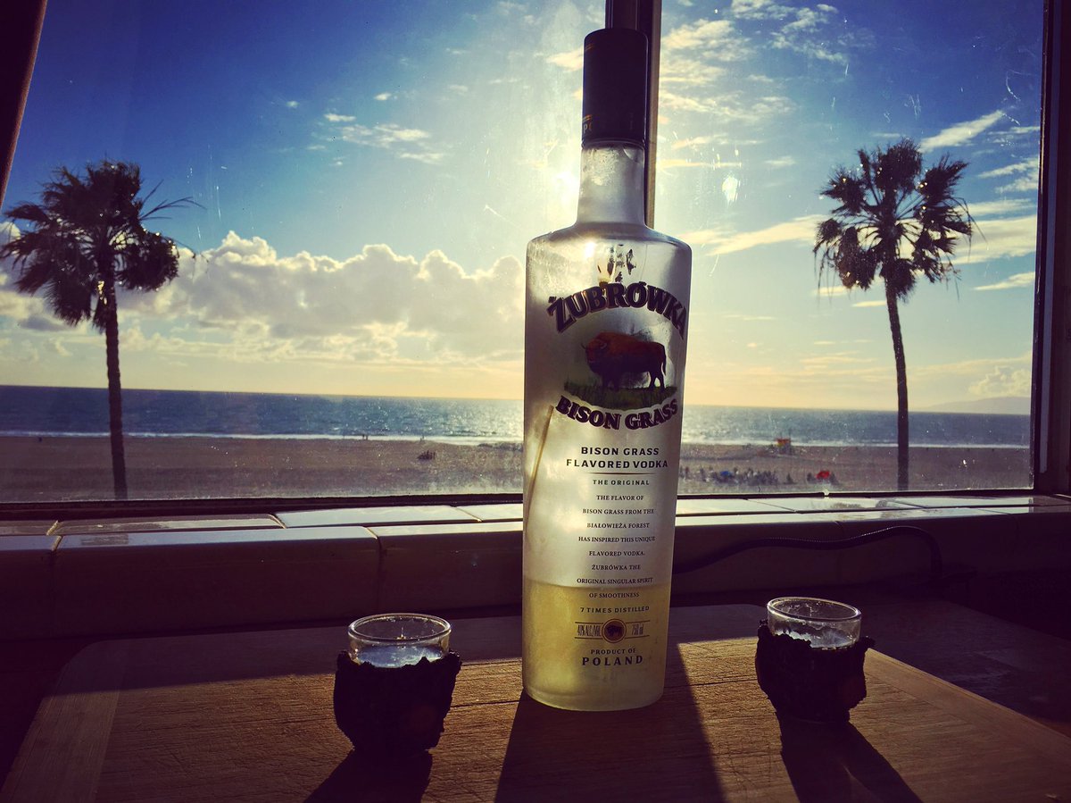 Nothing says St. Patrick’s Day more than drinking green vodka... That’s Polish. #zubrowka #saintpatricksday #vodka #palmtrees #venicebeach #beachview #polishvodka #greenfairy