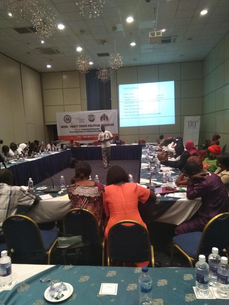 GambiaNYC's tweet photo. Fabakary Kalleh - Youth &amp; Peace Building Expert, Co-founder of Peace Ambassadors&amp;, Former Chairman of National Youth Council doing what he knows best! He is presenting on Role of youth in political parties &amp; in conflict preventions at Interparty Youth Political Dialogue. https://t.co/K3I2aYhKfy