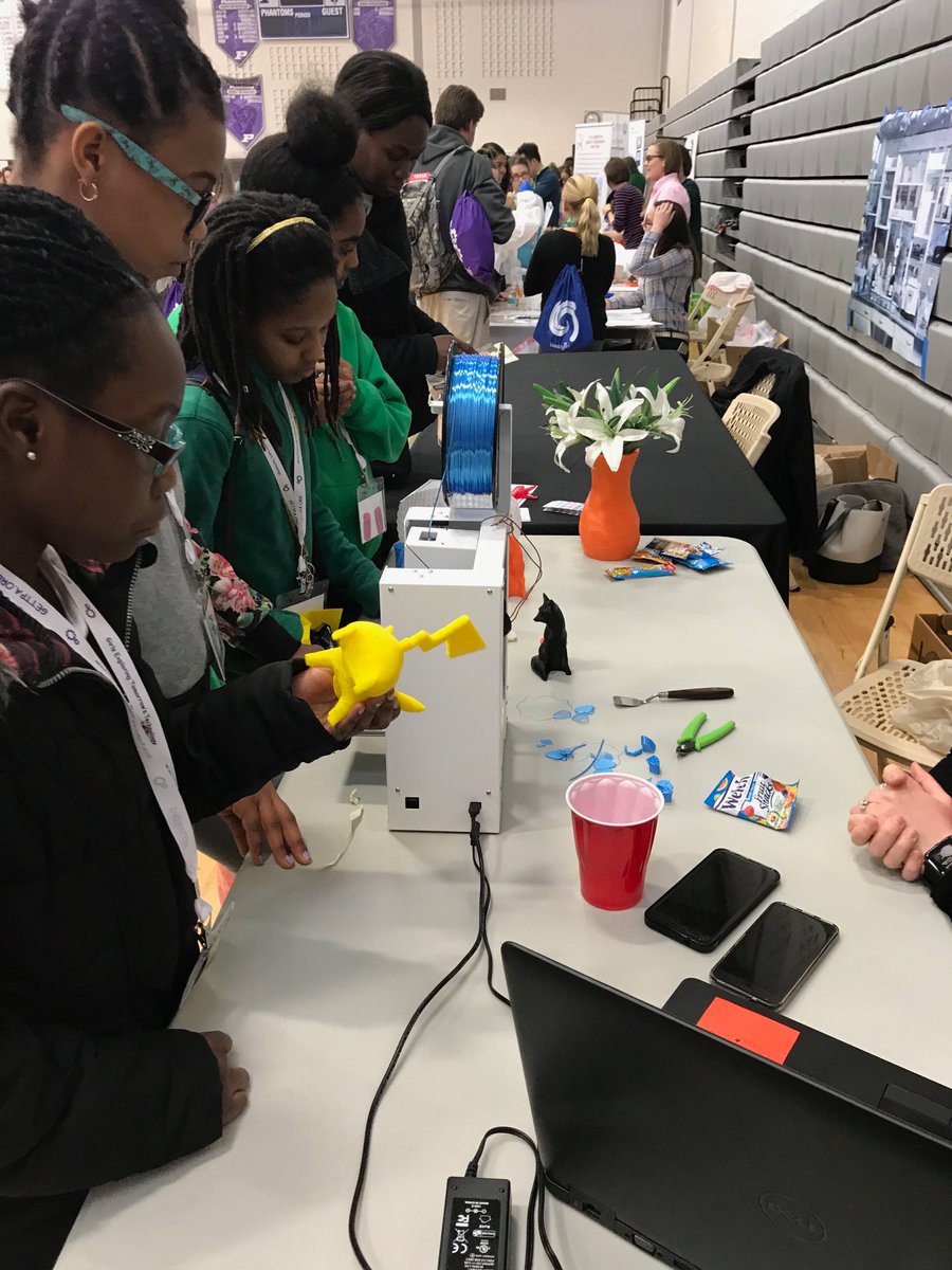 brookem1015's tweet photo. Girls asking lots of questions about 3d printing at #GETTstem today. Curious about how long it takes to print different objects. https://t.co/owjzkTYfCr
