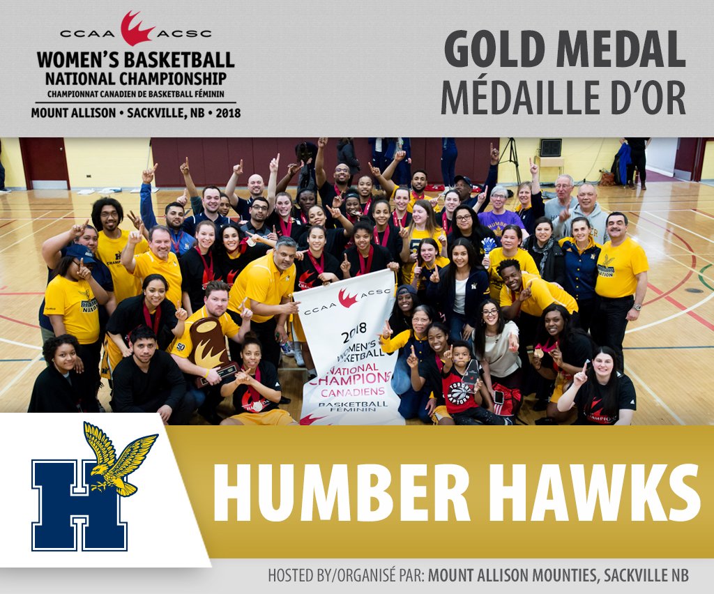 CCAAsportACSC's tweet photo. #CCAAwbb2018 | The #Gold Medal winner / Les gagnantes de la médaille d'or @HumberHawks https://t.co/gkRitetnAt