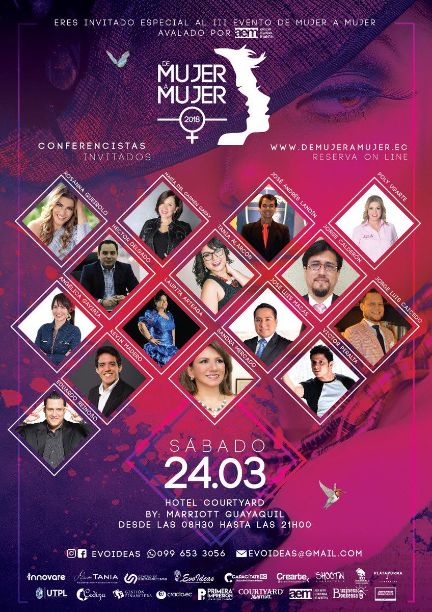 innovarelatam's tweet photo. Estas invitado al III Encuentro de #Emprendimientofemenino en #Ecuador por el mes Internacional de la Mujer #DeMujerAMujer, evento que realiza @evoideas #mesinternacionaldelamujer #mujeresemprendedoras #emprendimiento #expertos #exitos #herramientas #crecimientopersonal https://t.co/W588caGkus