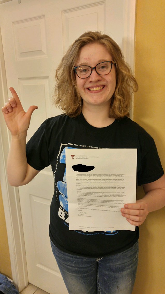 diet_grunge's tweet photo. Two Music School Acceptances during Spring Break? Must have wrecked those auditions, because that's sic!! #TTU22 #WreckEm #baylor22 #SicEm https://t.co/RfyEJkIkvy