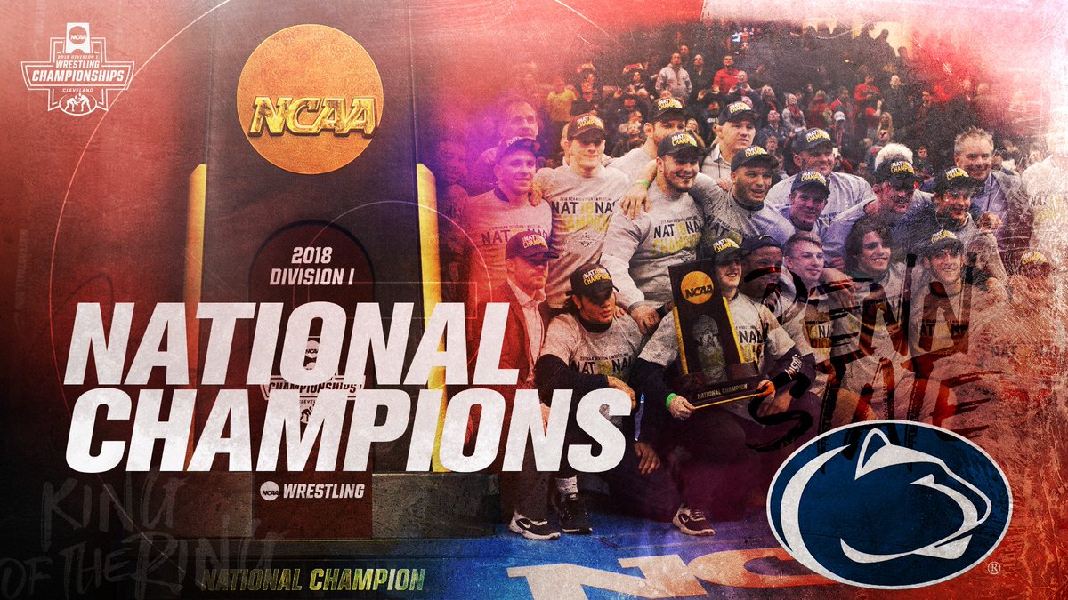 NCAAWrestling's tweet photo. With 141.5 total points, Penn State earns the NCAA team national title! #NCAAwrestling https://t.co/nJ2wObCFKm