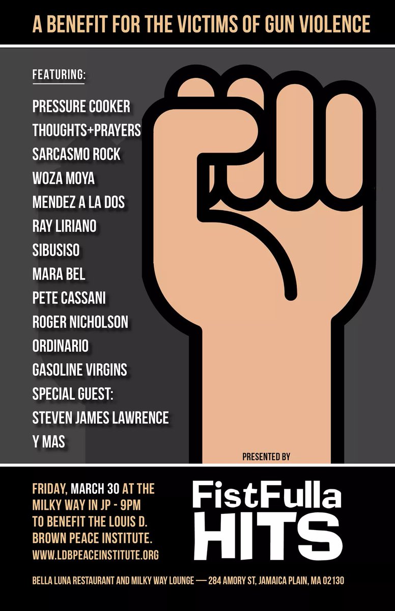 AmordeLunaMusic's tweet photo. Join us for a great cause, at the @MilkyWayJP in Jamaica Plains MA @MendezalaDos sharing the stage with an amazing group of talented #artists, don't miss a great time for a great cause! #Boston
tickets: https://t.co/eBwof6rOl2
#Local #event #GUNviolence 
@FistFullaHits #LIVEMUSIC https://t.co/OCpp5A7umk