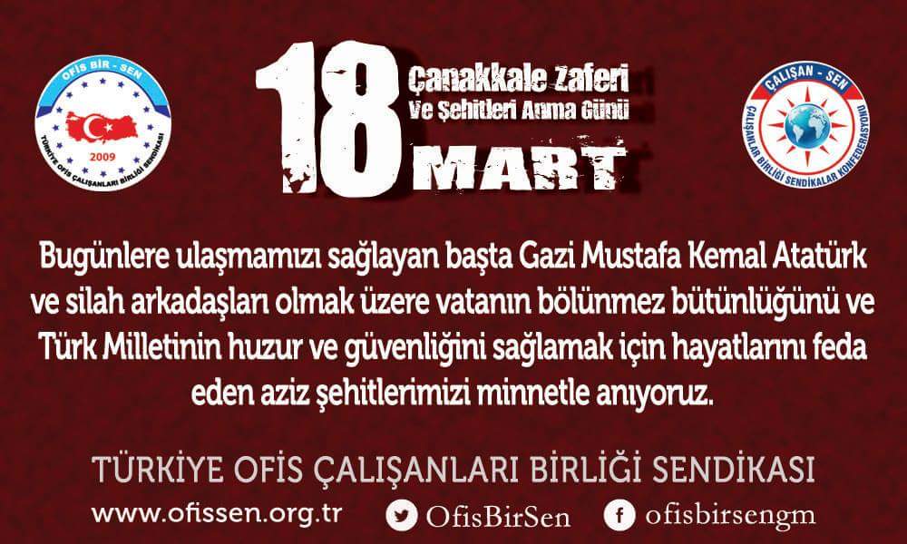 Çanakkale Zaferinin 103. Yılında bugünlere ulaşmamızı sağlayan başta Gazi Mustafa Kemal Atatürk ve silah arkadaşları olmak üzere vatanın bölünmez bütünlüğünü ve Türk Milletinin huzur ve güvenliğini sağlamak için hayatlarını feda eden aziz şehitlerimizi minnetle anıyoruz.