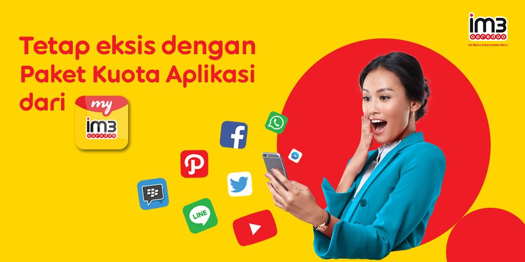 indosatim3's tweet photo. Kuota habis gak menghalangi kamu untuk eksis! Mulai dari Rp1.500 kamu bisa internetan dengan aplikasi favoritmu mulai dari streaming sampai main game online. Download myIM3 sekarang utk nikmati paket kuota aplikasi tanpa potong kuota utama. Yuk, download! https://t.co/eEKS2UKrKX https://t.co/qgrADLh0Gr