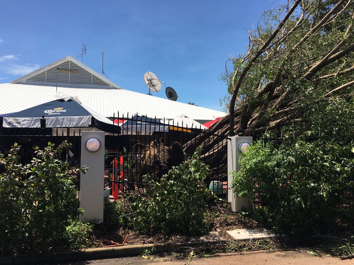 Matt Cunningham (@mattcunningham) on Twitter photo About to cross live from the Beachfront Hotel on <a href="/SkyNewsAust/">Sky News Australia</a>. The bad news is a tree has fallen on the pub ... the good news is that the pub's still open #CycloneMarcus About to cross live from the Beachfront Hotel on <a href="/SkyNewsAust/">Sky News Australia</a>. The bad news is a tree has fallen on the pub ... the good news is that the pub's still open #CycloneMarcus