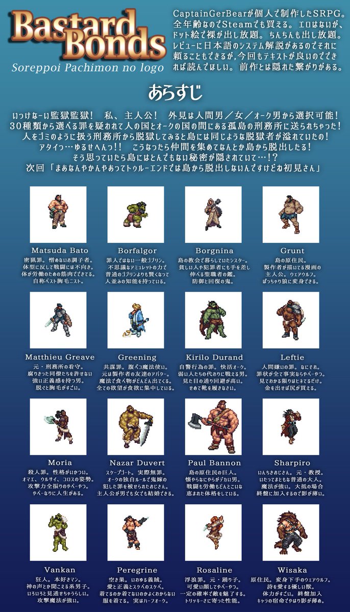 O Xrhsths ｽｯﾁｬｽｯﾁｬ Sto Twitter See No Evilの作者が作ったホモゲじゃないけどほぼホモゲなワールドマップ探索型srpgのbastard Bondsですhttps T Co Yxqfhalyz9