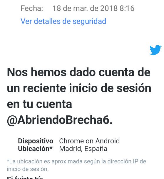 iii_terminator's tweet photo. Ayer 17-03-2018 a las 10:40 h. y Hoy 18-03-2018 a las 8:16 h. la cuenta @AbriendoBrecha6 fue #Hackeada desde un dispositivo #Android ubicado en Madrid, con #InicioDeSesión sin su consentimiento.
@PPopular @marianorajoy @policia @guardiacivil ¿Saben algo de esto?
#Españistán https://t.co/mb0O8HIniA