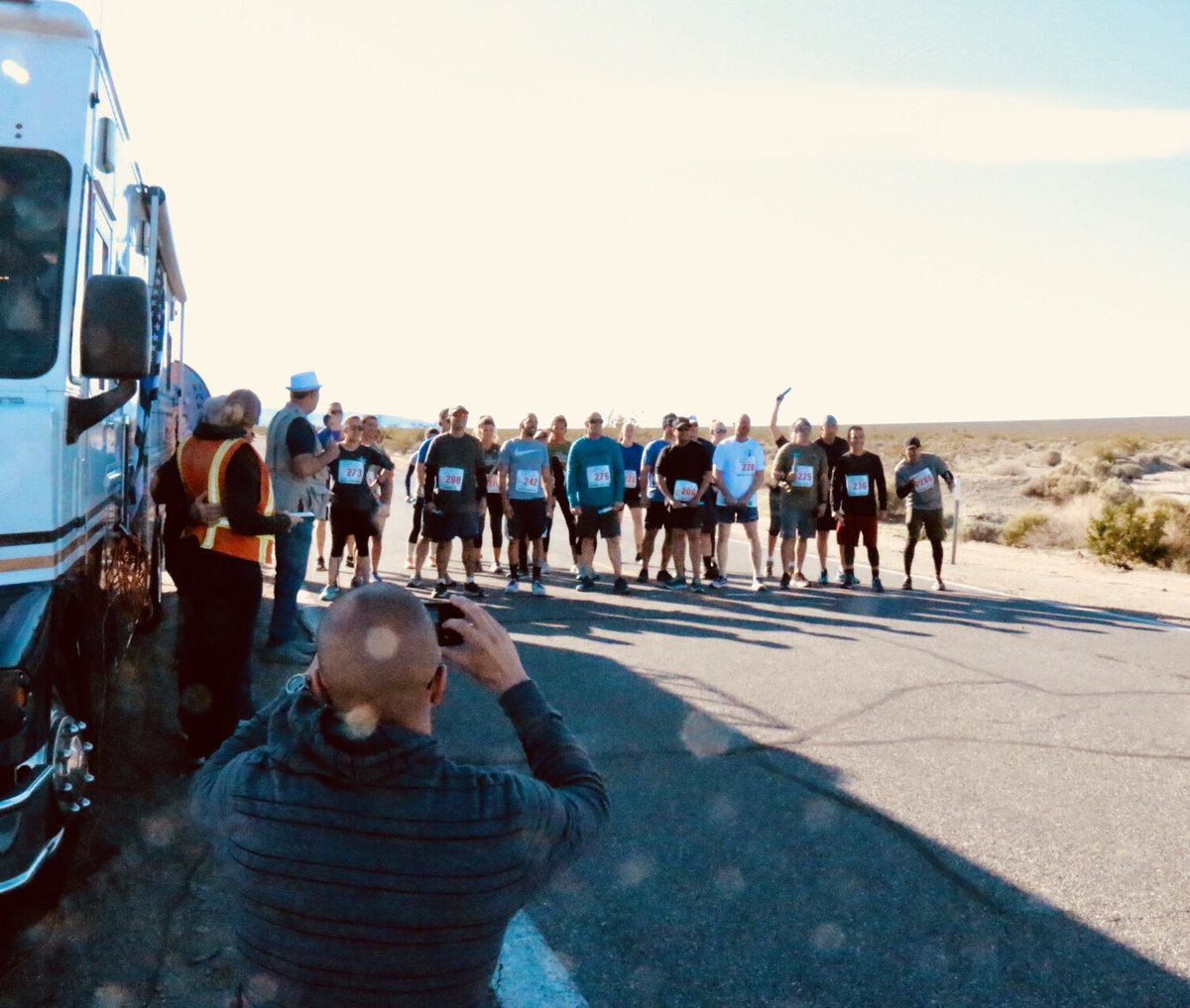 knxpete's tweet photo. #Baker2Vegas #ChallengeCupRelay 5500 Police Runners start at different times at 34th Challenge Cup Relay,follow cars run the gamut...as does RUNNING APPAREL! Runners go all night to cover 120 miles ending at Westgate Hotel in Vegas Sunday morning. @KNX1070 https://t.co/5XWHFJxnOw