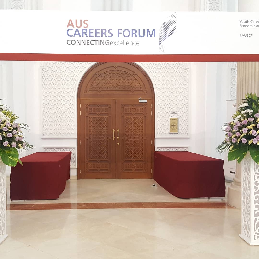 AUSharjah's tweet photo. The opening ceremony for AUS Careers Forum #AUSCF 2018 at Hall A.
If you are not here yet, hurry; great things are waiting for you. https://t.co/dyodWGoPX2