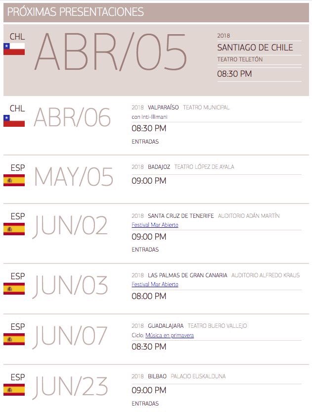 Aquí las próximas presentaciones en #España 🇧🇴 y #Chile 🇨🇱 #PabloMilanés 
milanespablo.com/agenda