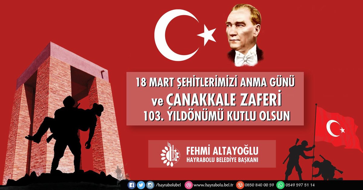18 Mart Şehitleri Anma Günü ve Çanakkale Zaferi'nin 103. yılında, bizlere bu kutsal vatan topraklarını armağan eden başta Büyük Önder Gazi Mustafa Kemal Atatürk olmak üzere, aziz şehitlerimizi ve gazilerimizi minnet ve şükranla anıyorum. #18MartÇanakkaleZaferi