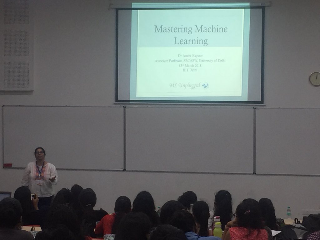 WiMLDS_Delhi's tweet photo. Dr. Amita Kapoor talks about Mastering Machine learning at #MLUnplugged! She is an Associate Professor at SRCASW, @DelhiUniversity! #WiMLDS https://t.co/lJJOI1zVgg