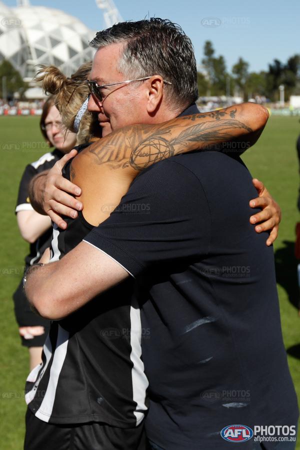 Eddie McGuire and Moana Hope share a hug after @CollingwoodFCW end their season with a win. #AFLW #AFLWPiesCrows 

📸: <a href="/MichaelCWillson/">Michael Willson</a>