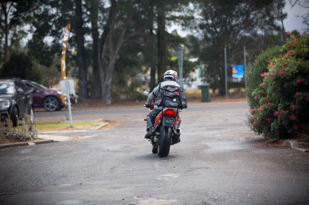 Sam123Price's tweet photo. Even a decent lashing of Melbourne rain couldn't dampen the @blackdogride ride momentum here in Moe today #blackdogride #letstal https://t.co/0GcqOppzkC