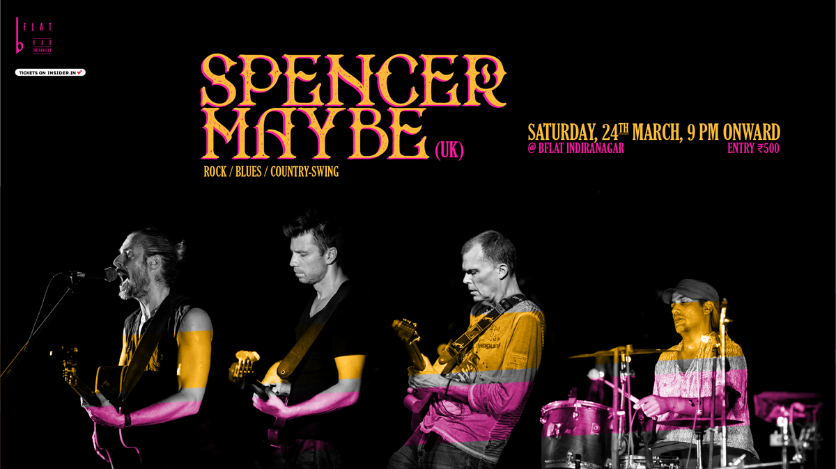 Spencer Maybe accompanied by Peter Tegner, Denis Petukhov and Bunny B together make an explosive band making music that has soaring vocals, explosive rhythms and cinematic electric guitars. Don't miss March 24th at Bflat Indiranagar.
Tickets are here - buff.ly/2IsWSbz