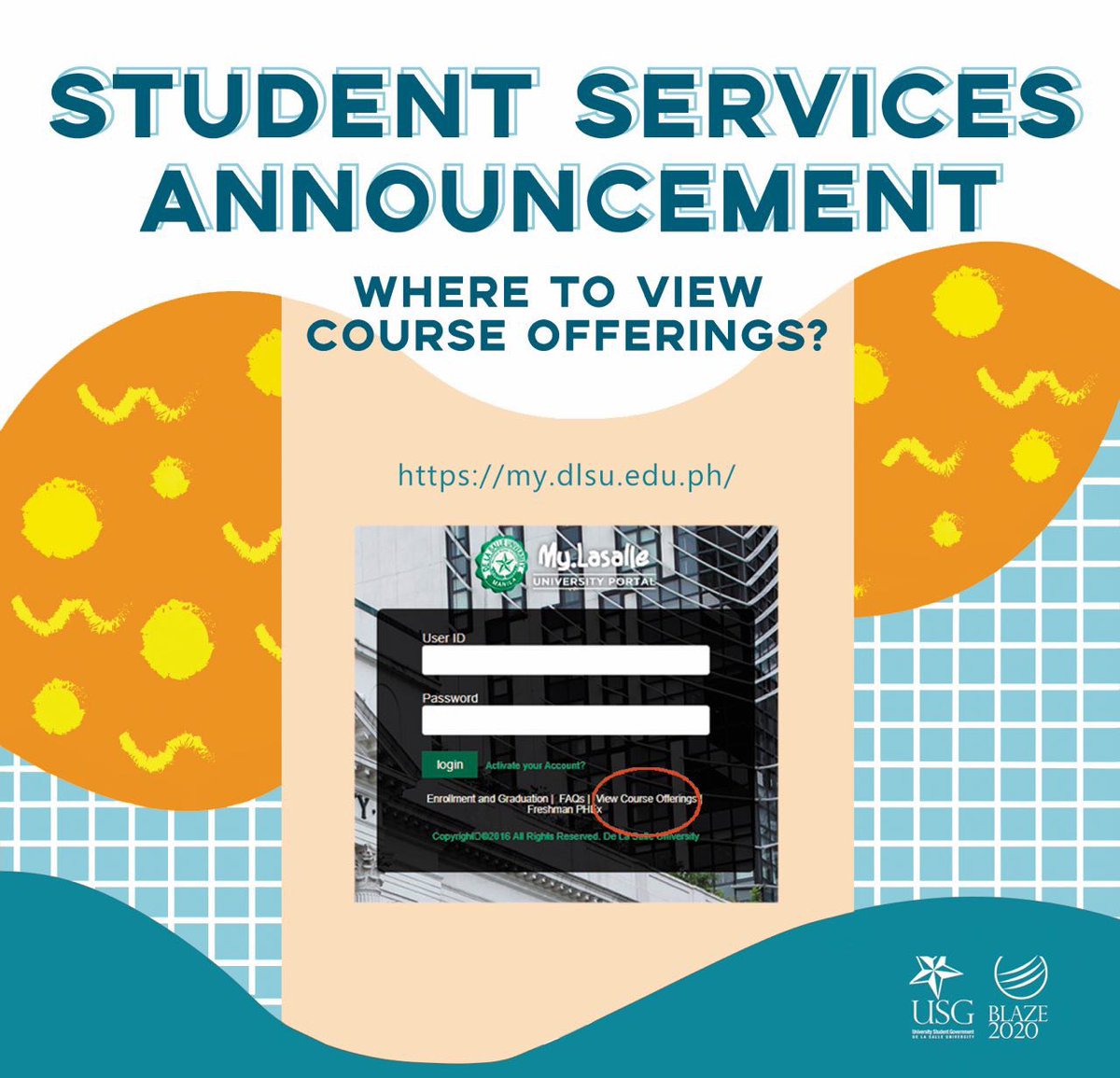 _BLAZE2020's tweet photo. [STUDENT SERVICES]

BLAZE2020, please be aware of the following announcements before enlistment! :)

If you have any questions or concerns, don’t hesitate to contact us on any of our platforms!

FB PAGE: BLAZE Twenty-Twenty
Twitter: @_BLAZE2020 https://t.co/piPF88VOzl
