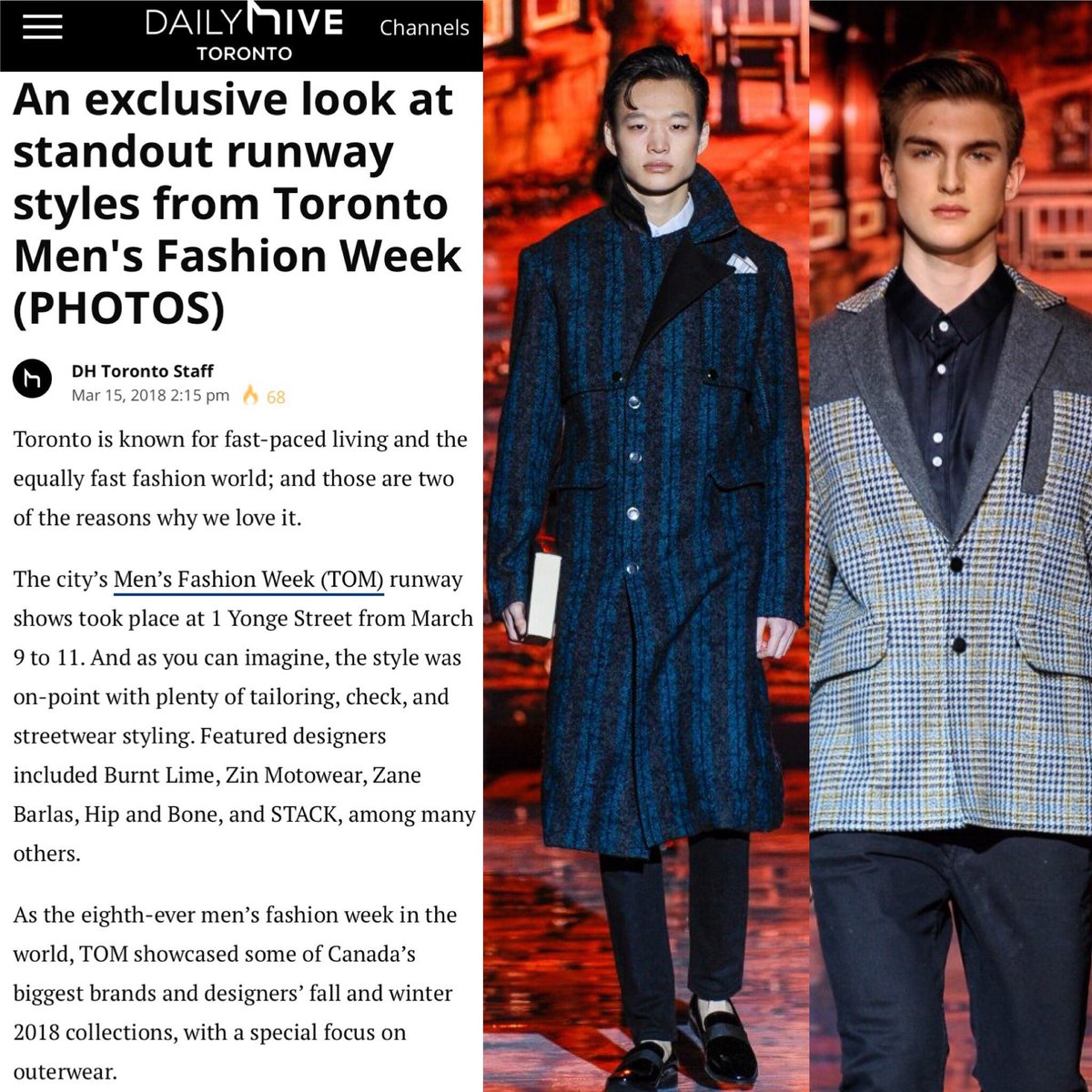 shelli_oh's tweet photo. our #fall2018 #menswear was 
included in @DailyHive 's look at standout styles from @TOM_FW !
https://t.co/DpyhyKiuac

#mensfashionweek #luxuryfashion #luxurymenswear #tailoredstyle #dapperstyle #gentsfashion #gentlemenstyle #gentsclothing #highendfashion #luxurystyle https://t.co/Cf4hGH14Oo