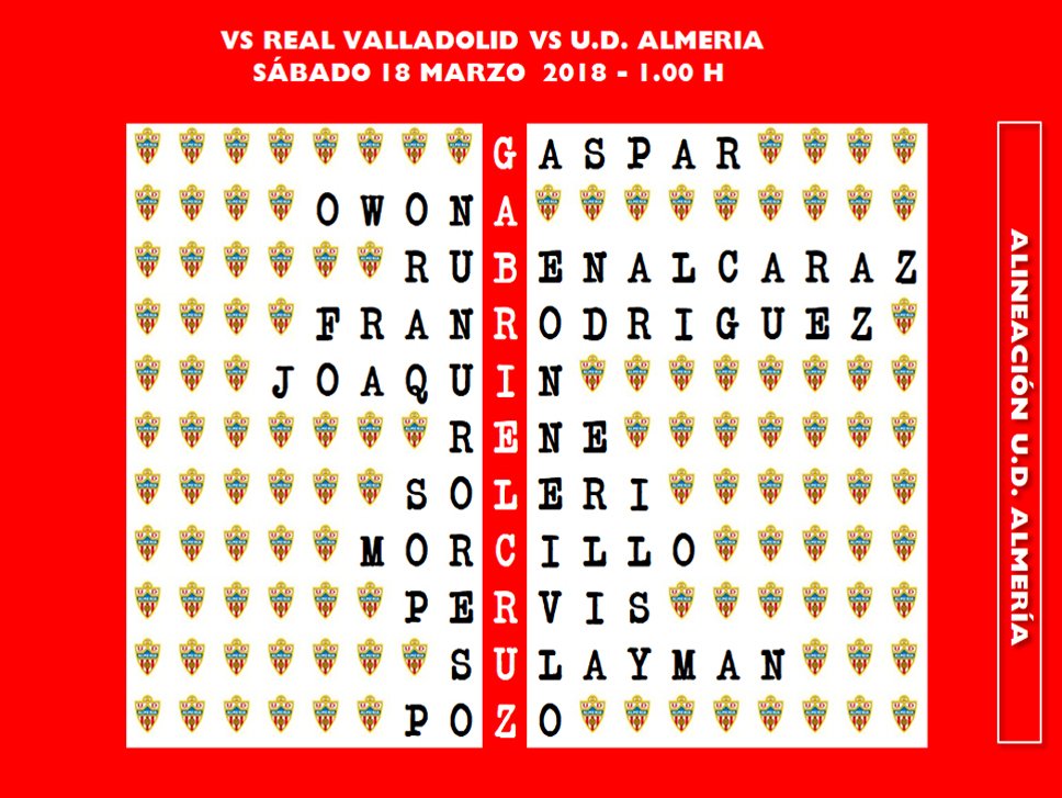 papa_de_laura's tweet photo. Alineaciones del @realvalladolid y @U_D_Almeria  #RealValladolidAlmería  #GabrielCruz #GabrielDEP https://t.co/utsyYvYvgQ