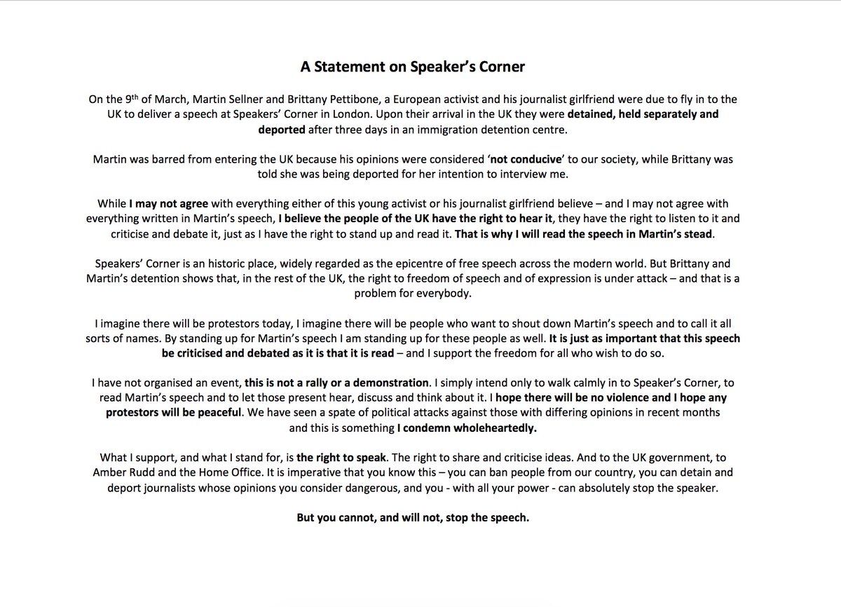 TRobinsonNewEra's tweet photo. This is my official statement about #SpeakersCorner and my decision to speak there today. https://t.co/m6l2JE21tp