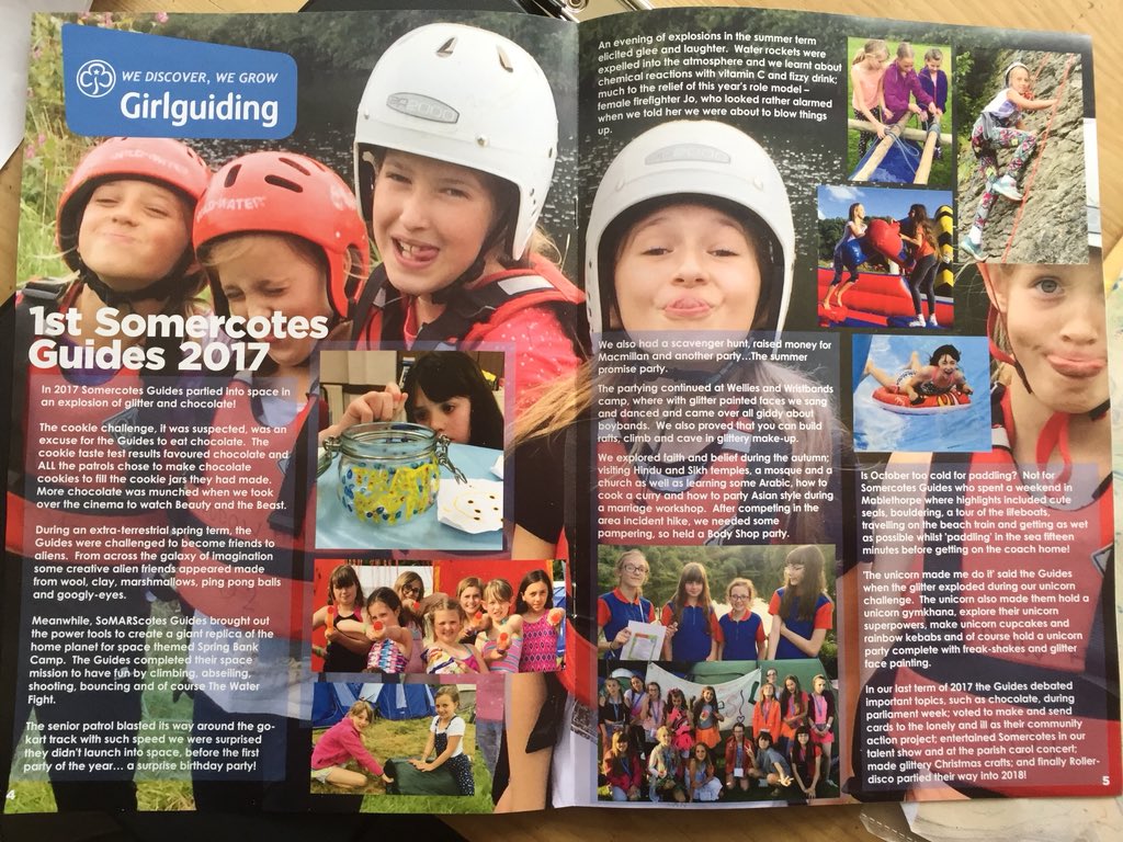 somercotesguide's tweet photo. Double page spread in the parish magazine about what we did last year, as well as photos on page one and two! #girlscan @Girlguiding @GirlguidingMids @derbys_cc https://t.co/UimMw1cey5