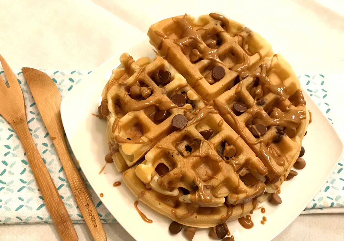 FindingSanity1's tweet image. These Peanut Butter Chocolate Chip Waffles are the perfect way to start the day. In one easy step turn them into a delicious PB&amp;amp;J Waffle Sandwich. #Krusteaz ow.ly/3oWM30iKWEj #PeanutMonth