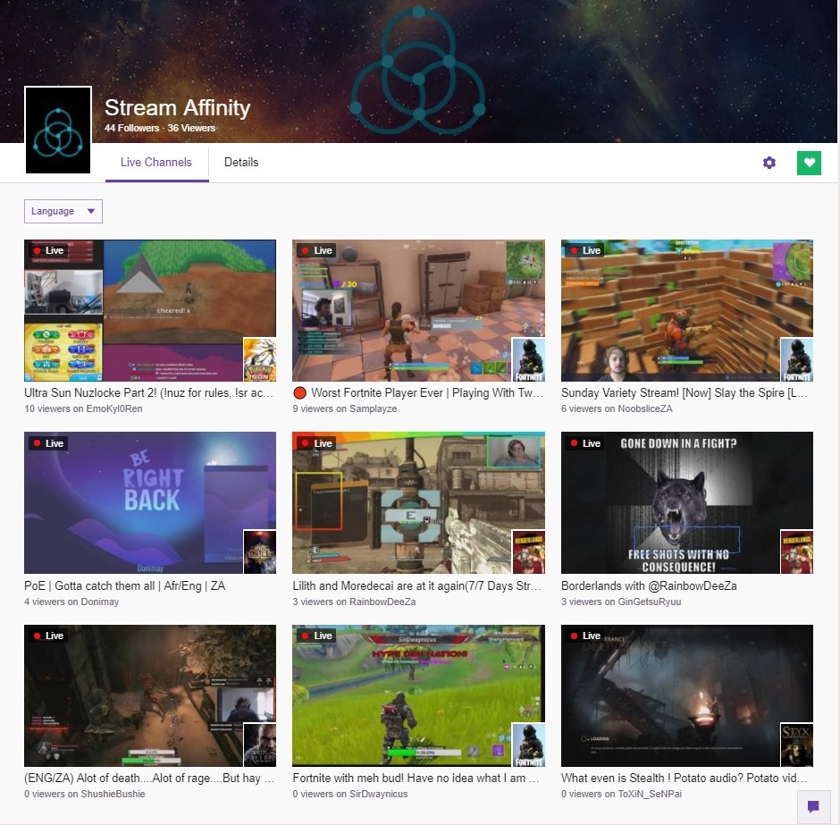 StreamAffinity's tweet photo. We've got some of the best streamers in South Africa live right now!  Go check them out! You can find them here: https://t.co/DecaYNOMEn https://t.co/e8vOA7mVXW